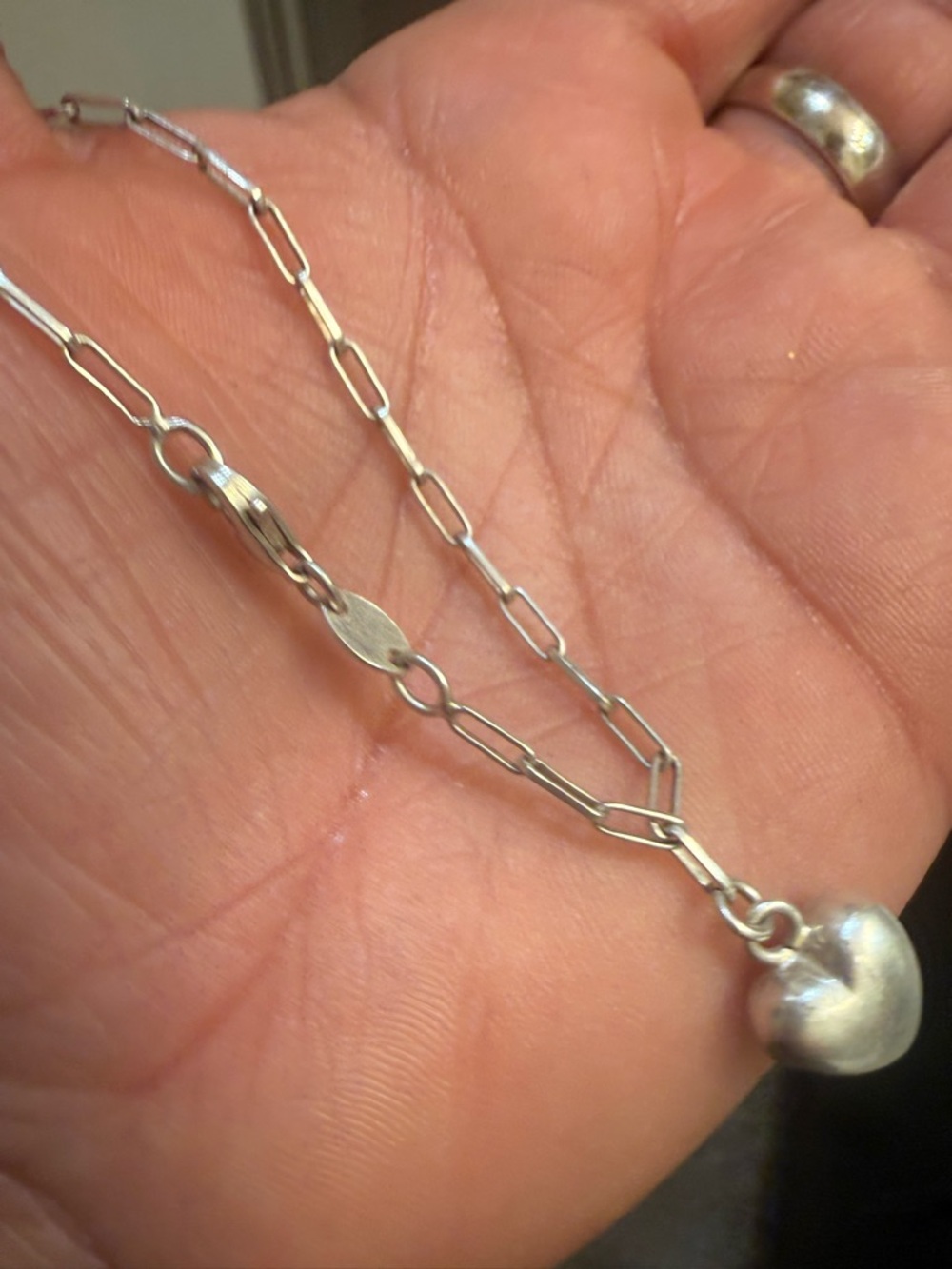 Sterling Silver Paperclip Chain Necklace with Heart Pendant - Silver